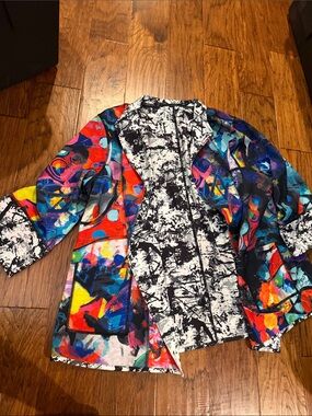 Vibrant Abstract Multi-Color Open Front Reversible Women's Blazer